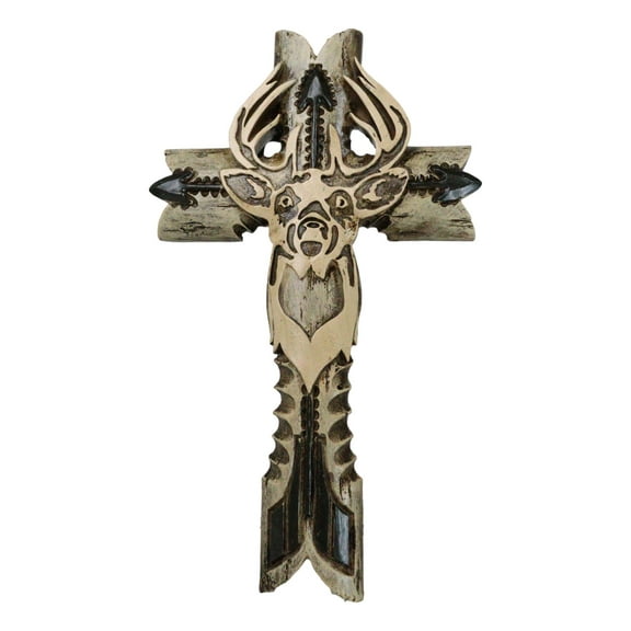 Rustic Western Hunters Deer With Antlers And Arrows Faux Wooden Wall Cross