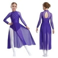 thumbnail image 5 of Sholeno Kids Girls Long Sleeve Lyrical Dance Dress Contemporary Dance Dress Flowy Mesh Maxi Skirted Leotard Purple 6, 5 of 6