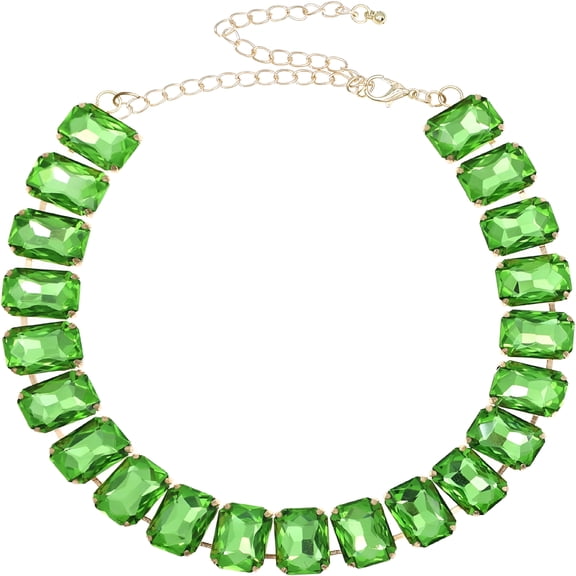 DESIGNICE Rhinestone Gemstone Choker Collar Necklace for Women Sparkly Colorful Emerald Neck Chain Statement Necklace