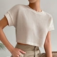 thumbnail image 6 of BXSRUTA Women's Crew Neck Short Sleeve Knit Top Casual Loose Fit Textured Side Slit T Shirt, 6 of 8