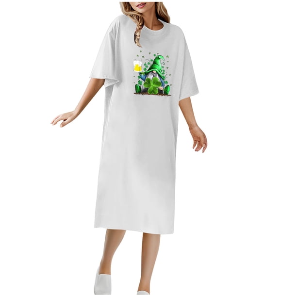 Vestido Corto de Verano Cuello Redondo Estilo de Camiseta de Longitud de Tobillo de Manga Corta, Altamente Elástico para Pijamas Y Ropa Interior Sexy