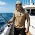 thumbnail image 7 of Nestiefly Mens Sun Protection Hoodie Face Mask Camo Long Sleeve Quick Dry Performance Fishing Hiking Top Zipper Pocket Khaki 2XL, 7 of 7