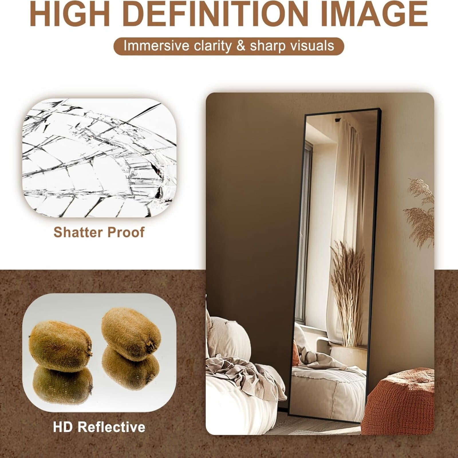 BEAUTYPEAK 58"X18" Rectangle Full-Length Floor Standing Mirror,Black