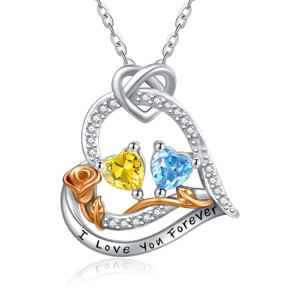 TANGPOET Sterling Silver Rose Heart Necklaces Pendant Jewelry Citrine Topaz November December Birthstone Necklace Anniversary Jewelry Gifts for Women