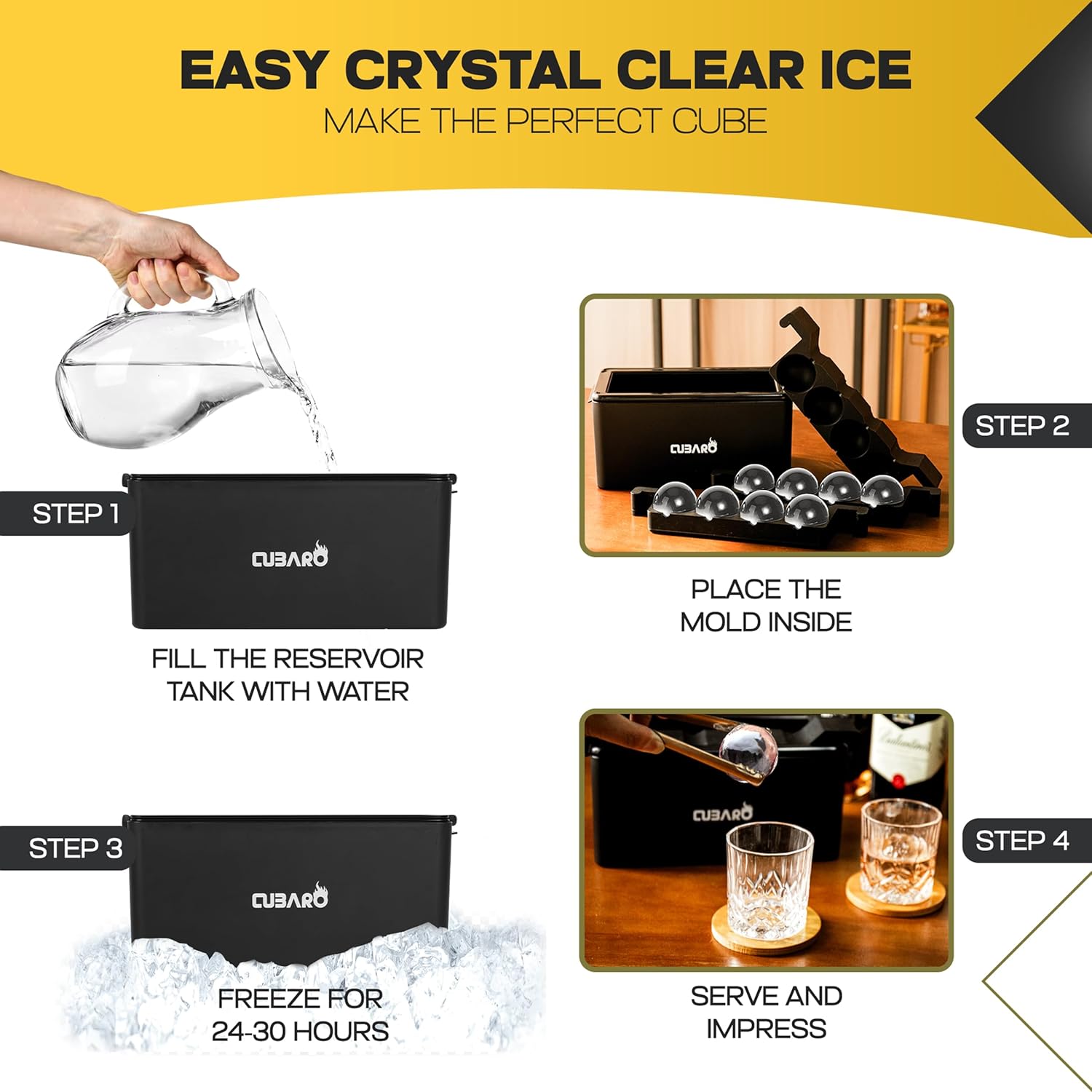 Ice Ball Maker - 8 Large 2"  Spheres with Freezer Bag | Premium Hard Shell Directional Freezing  for Whiskey & Cocktails