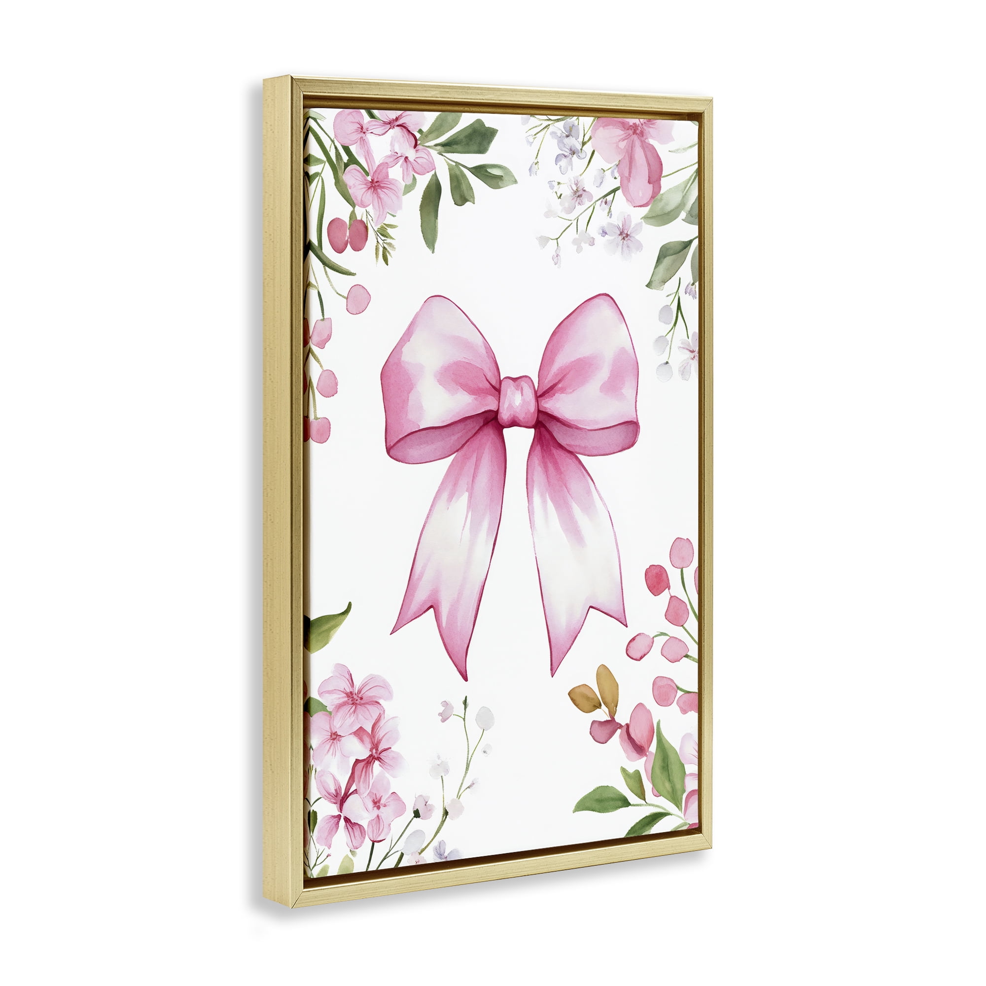 Stupell Industries Whimsical Floral Bow Pink Gold Framed Floater Canvas Wall Art, design by Creative Studio