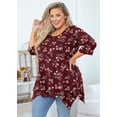 thumbnail image 2 of SHOWMALL Plus Size Tops for Women Tunic 3/4 Sleeve Clothes Floret 2X Blouse Swing Tunic Clothing Side Split Crewneck Flowy Shirt for Leggings, 2 of 7