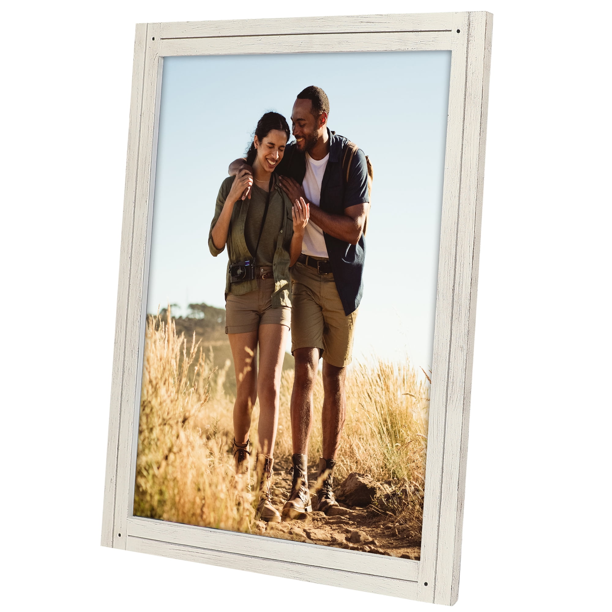 Americanflat 18x24 Poster Frame with Polished Plexiglass Hampton Collection Distressed Frames - Aspen White