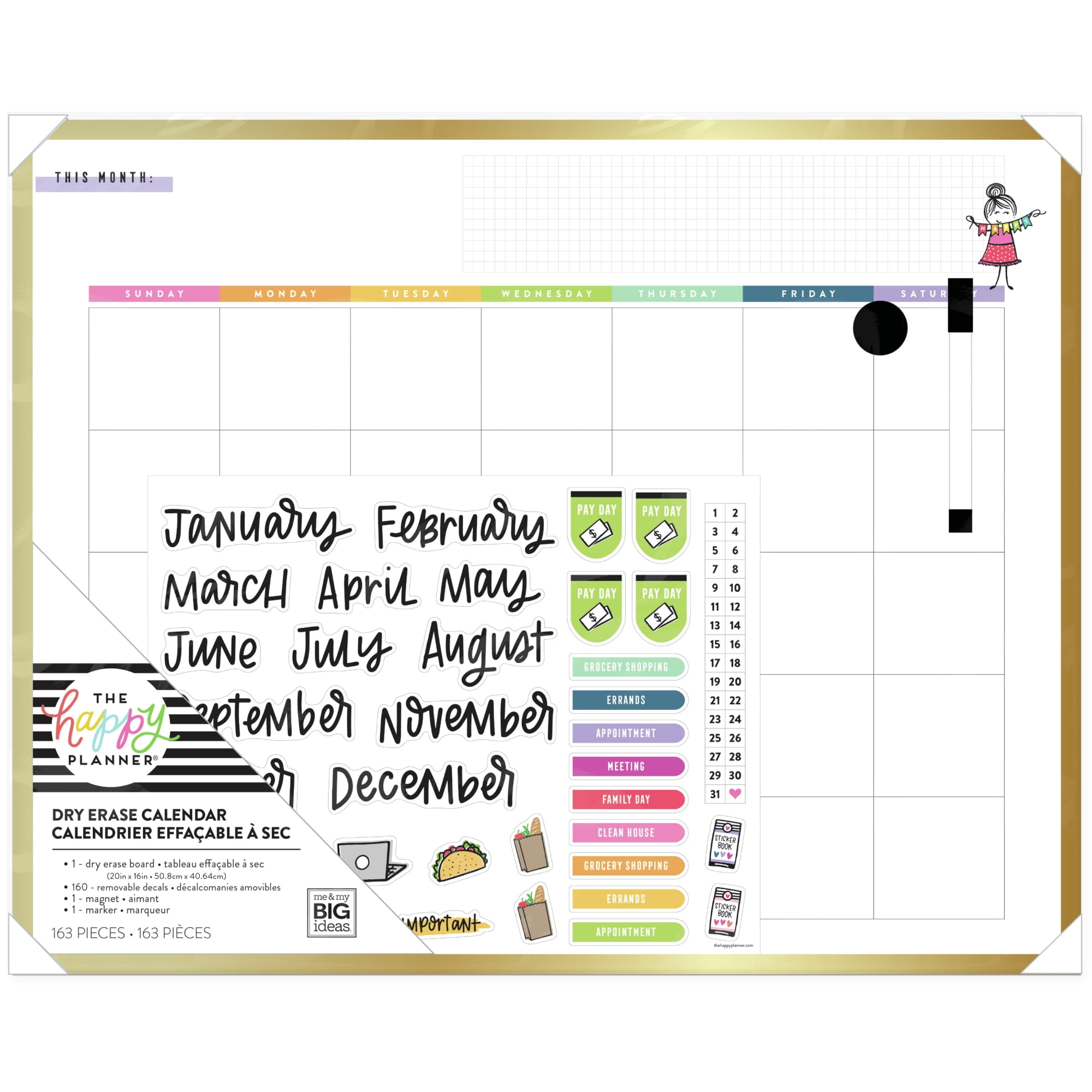 happy-planner-non-magnetic-dry-erase-calendar-board-tinned-iron-20-x-16-stick-girls-brushed-gold-metal-alloy-frame-walmart-com