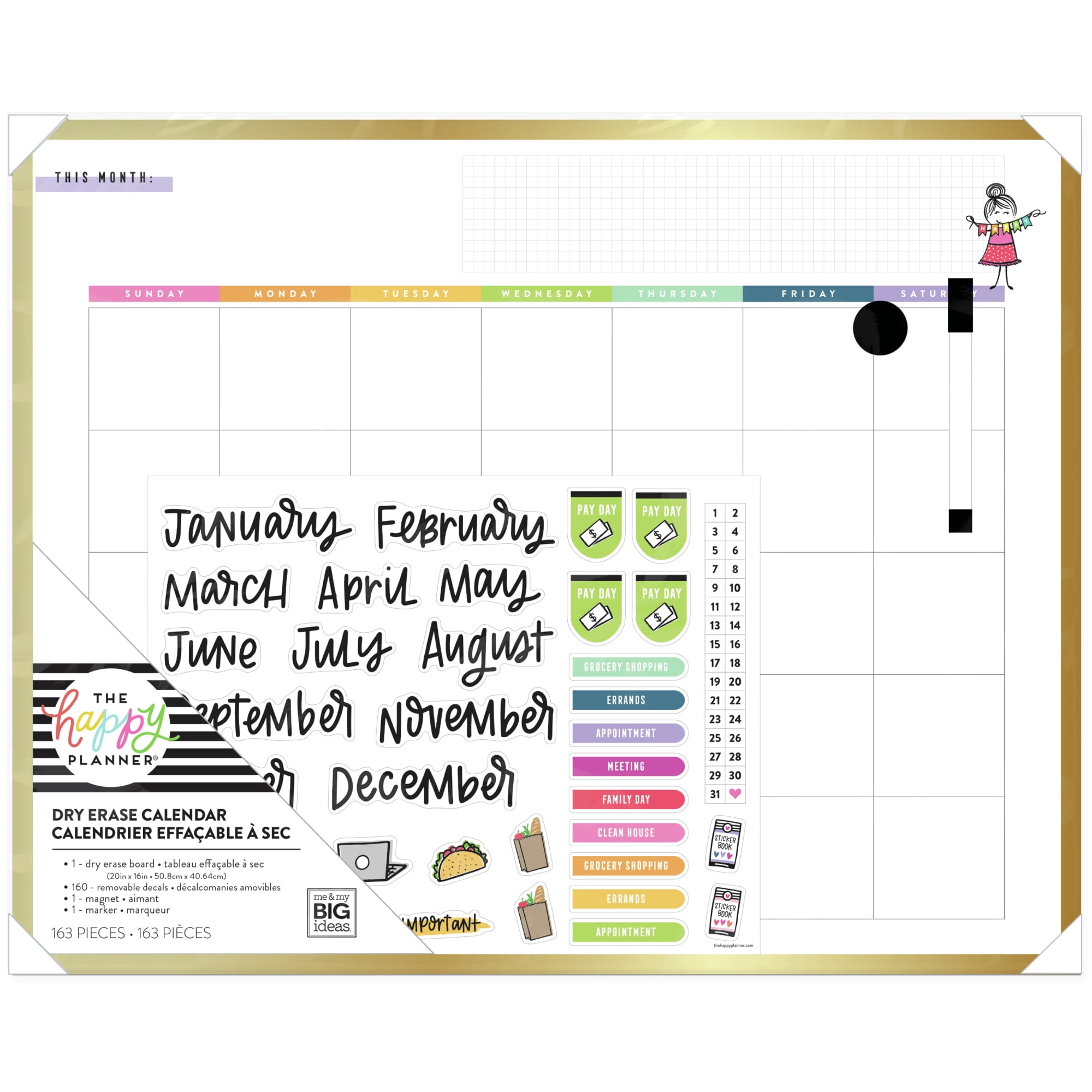 Happy Planner Non-Magnetic Dry-Erase Calendar Board, Tinned Iron, 20