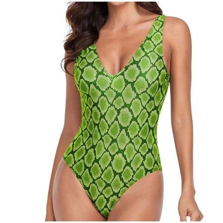 Tuphregyow Women s Swimsuit Clearance Breathable Low Back Plunge Swimwear New Style Solid Trendy Nylon Blackless Halter Casual One Piece Swimsuit Green L