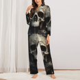 thumbnail image 2 of KLL Gold Pattern Skull Print Women's Long Sleeve Pajamas with Pants Sleepwear Loungewear 2 Set-XX-Large, 2 of 7