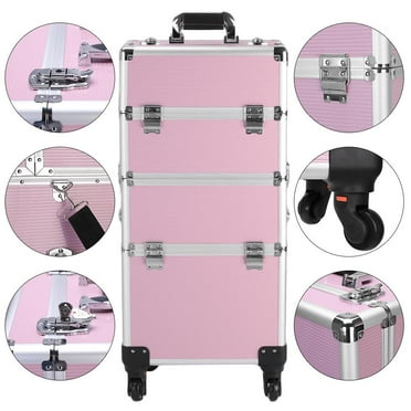 Zimtown Salon Makeup Rolling Cases Trolley Organizer Cosmetic Bag Pink