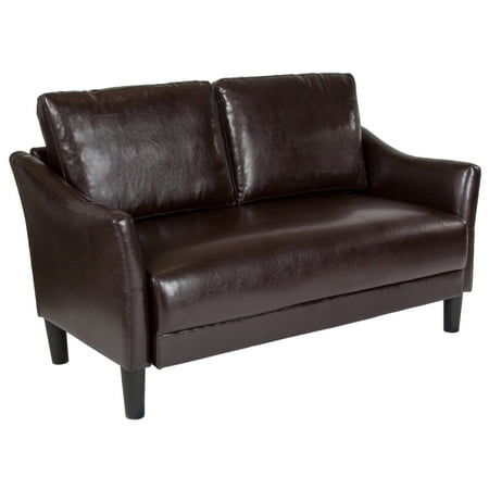 Love Flash - Asti Flash Furniture Upholstered Living Room Loveseat with Single Cushion Seat and Slanted Arms in Brown Leather