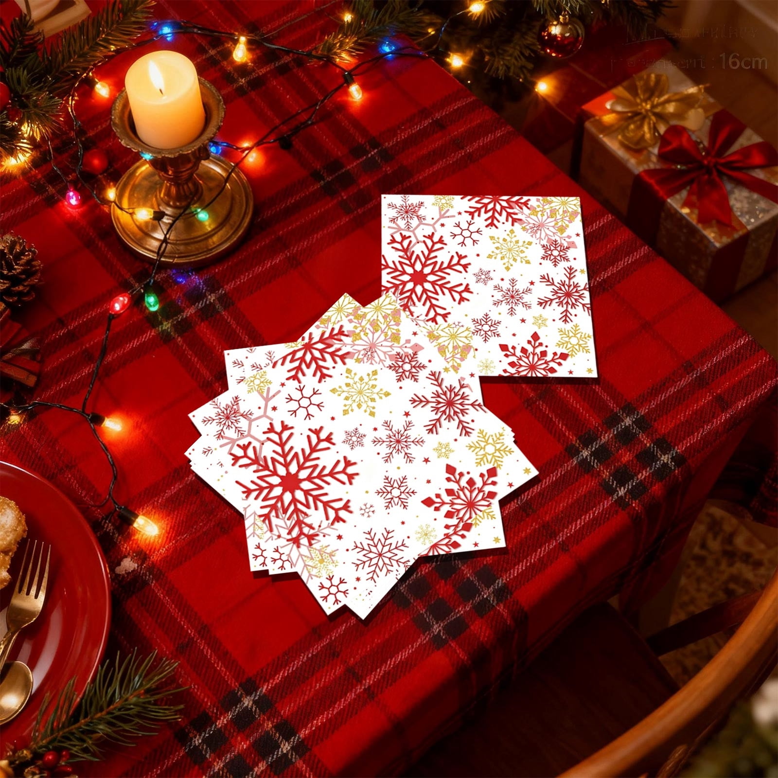 Vaisselle Noël Bikasun – 10 Assiettes + 10 Verres + 20 Serviettes – Motifs Père Noël, Élan, Flocon – Jetable – Fête 10 Pers.