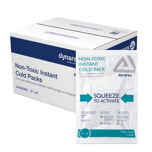 Dynarex Instant Cold Pack, Non-Toxic Disposable Ice Pack for Cold Compress, 5” x 9”, 24 Count