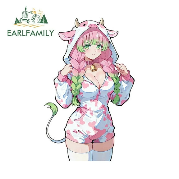 EARLFAMILY 5.1" Kanroji Mitsuri Personalized Car Stickers Cute Pink Cow Girl RV Decals