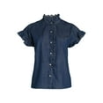 thumbnail image 5 of Free Assembly Women's and Women's Plus Ruffle Trim Neck Top with Short Sleeves, Sizes XS-4X, 5 of 5