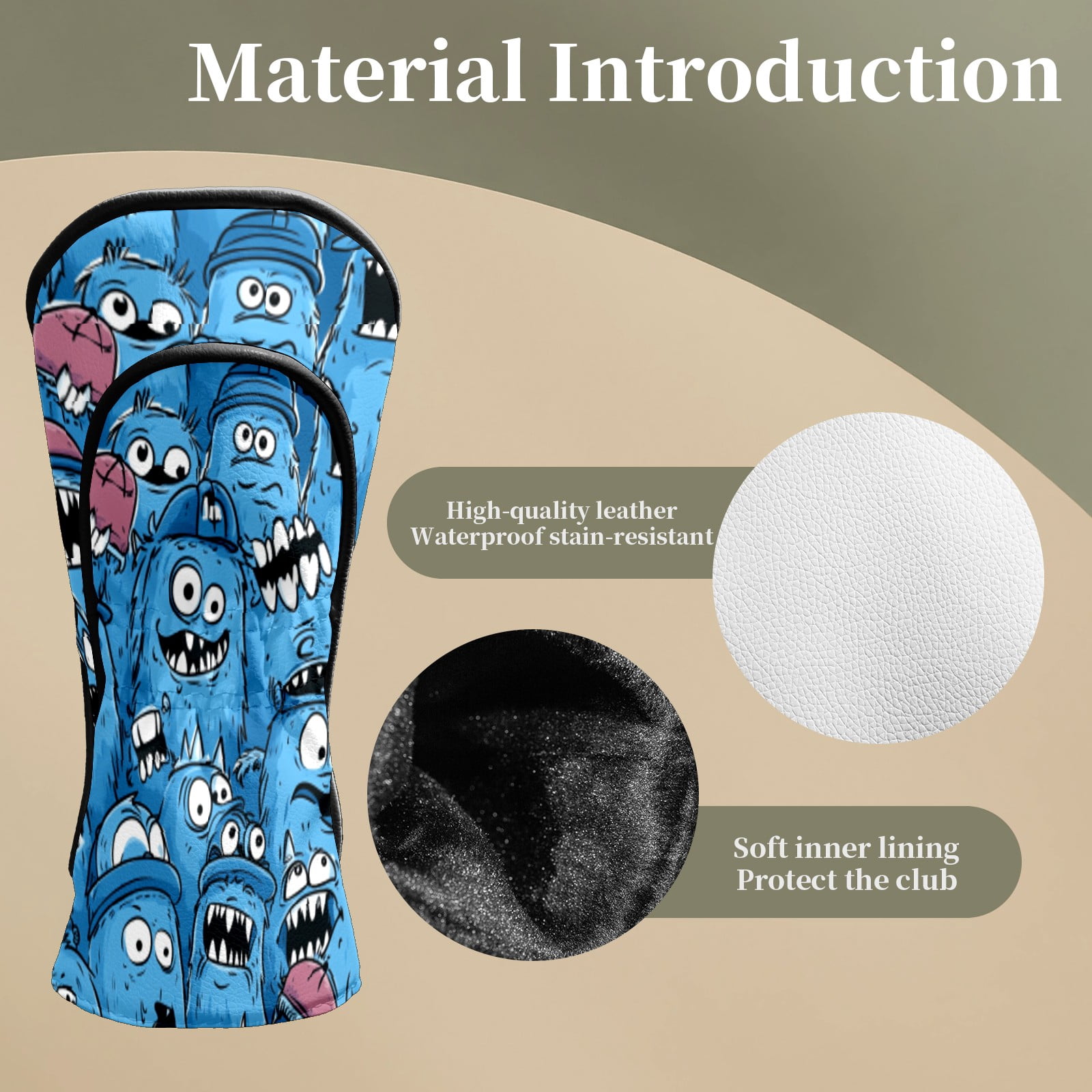 Golf Club Head Covers Funny Monster Premium Plush Velvet Lining, Waterproof Golf Headcovers Driver & Fairway Woods for Scratch Protection Novelty Gift for Men & Women