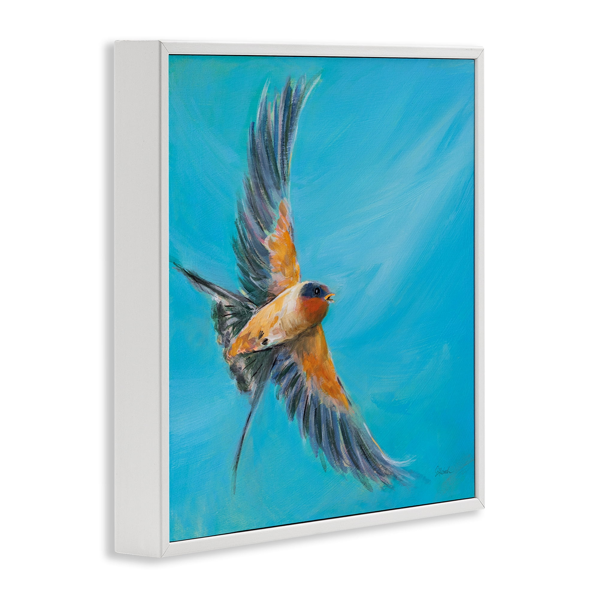 Stupell Industries Soaring Bird on Blue Animals & Insects Painting White Framed Art Print Wall Art, 24 x 24