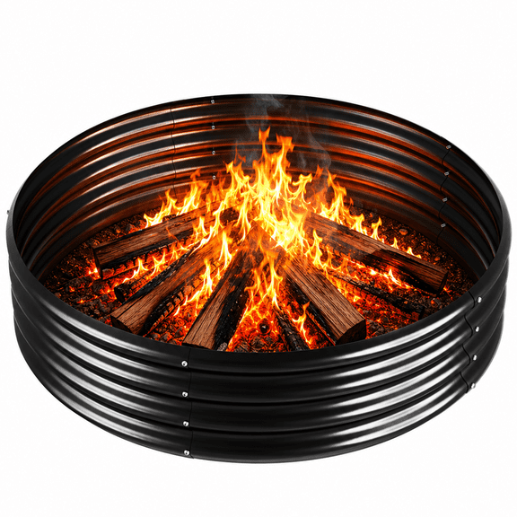 Land Guard 48 inch Fire Pit Ring, 4FT Galvanized Fire Ring, Wood Burning Fire Pits Ring, Outdoor Fireplace Height 12 Inch, Round Camp Fire Ring, Bonfire Pit for Camping, Backyard (4x4x1FT)