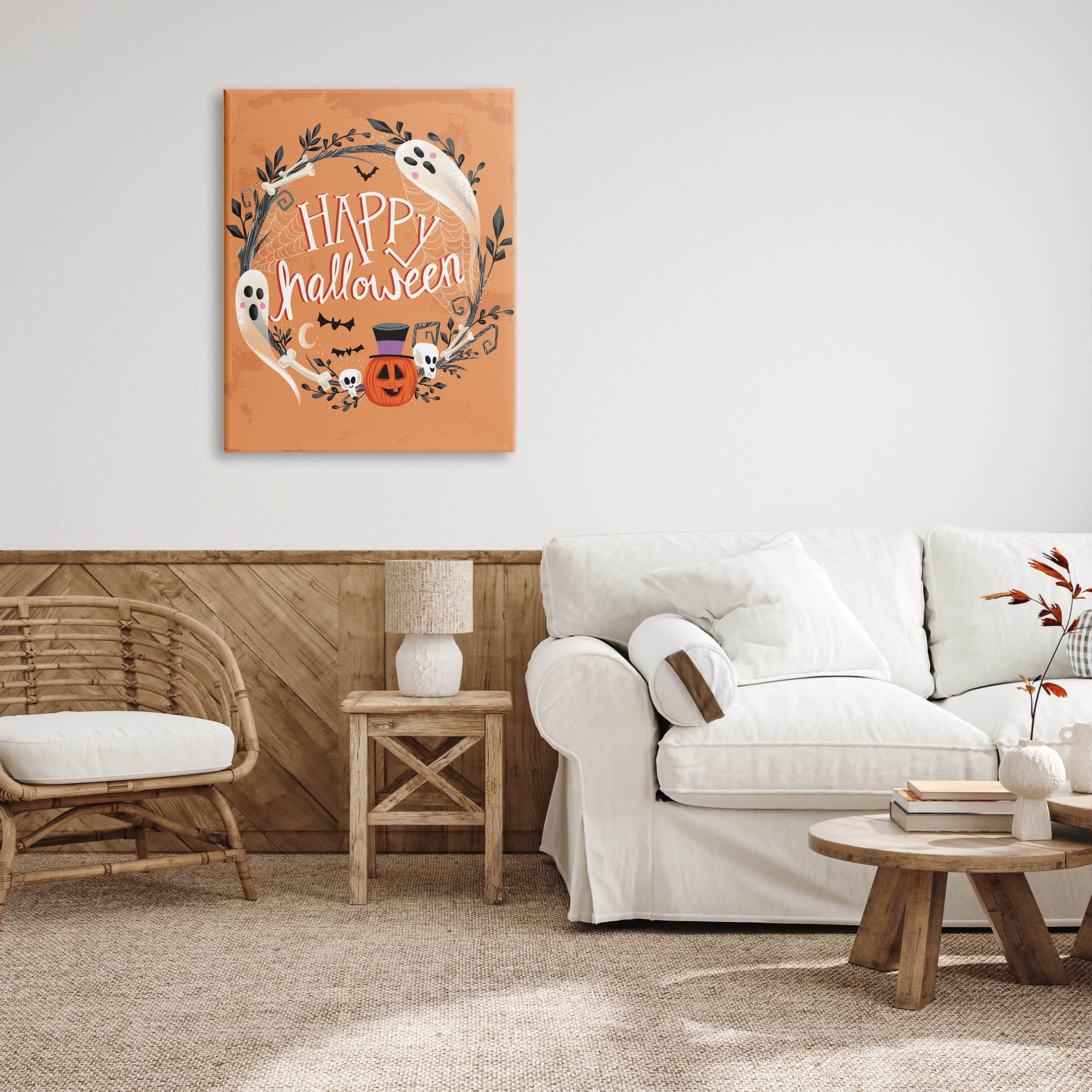 Stupell Industries Happy Haunts Halloween Wreath Graphic Art Gallery Wrapped Canvas Print Wall Art, Design by Arrolynn Weiderhold