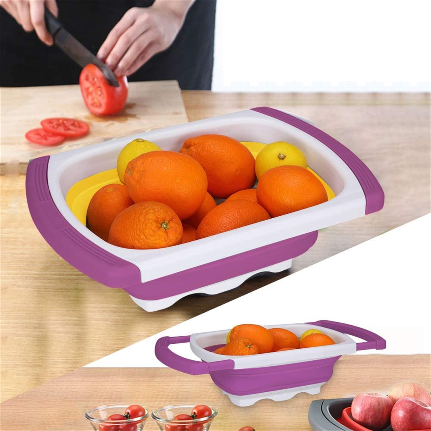 Kepooman Kitchen Over The Sink Collapsible Colander Strainer with Extendable Handles for Vegetable Fruit, Purple Kepooman Kitchen Over The Sink Collapsible Colander Strainer with Extendable Handles for Vegetable Fruit, Purple