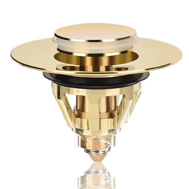 Cateissary Tapón de desagüe universal emergente Tapón de desagüe del fregadero Tapa de desagüe de la bañera Accesorios de baño Oro Cateissary HA008208-02B