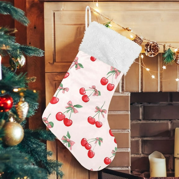 Ryvnso Christmas Stockings Cherry with Bows 17.7" Large Stocking Decoration 1 Pack