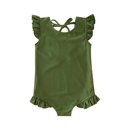 

Girls 1-Piece Swimsuit Sleeveless Solid Colour Ruffles Bikini Binding Design Bathing Suit Size 12 Months-5 Years
