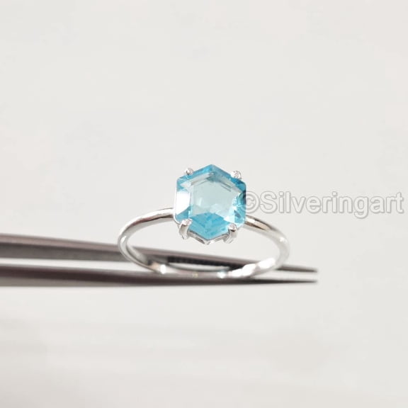 Swiss Blue Topaz Ring, 925 Sterling Silver Ring, Women Ring, Natural Topaz, November Birthstone, Christmas, Thanksgiving, Tiny Dainty Ring, Handmade, Statement Jewelry, Wedding, Anniversary Gift