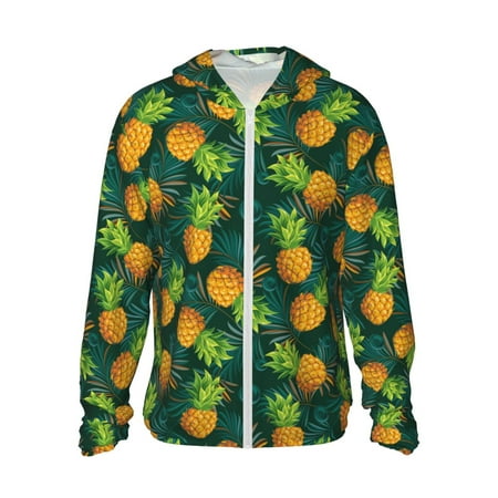 Sigee Pineapples with Palm Leaves Print UPF50+ Men s Sun Protection Hoodie Shirt SPF UV Shirt Long Sleeve Fishing Outdoor Lightweight S-3XL