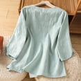 thumbnail image 4 of Zysthvn Women Shirts Casual Plus Size 3/4 Sleeve Embroidered Cotton Blend Women Tshirt Solid Crew Neck Breathable, 4 of 9
