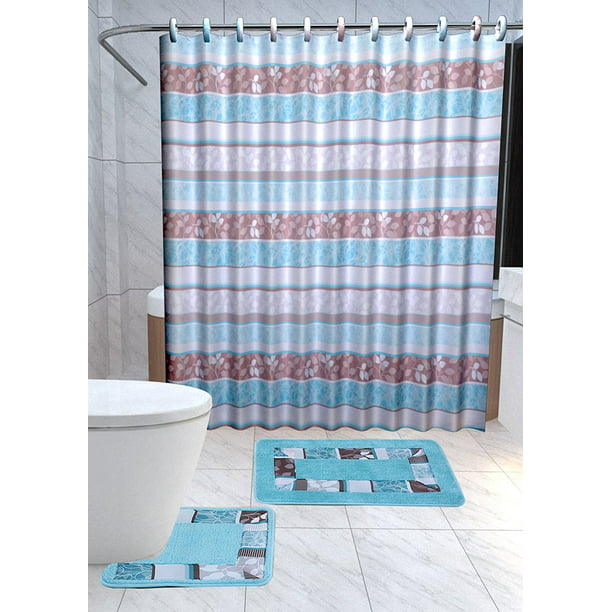 Zen 15 Piece Leaf Bathroom Accessories, Matching Shower Curtain And Rug Sets