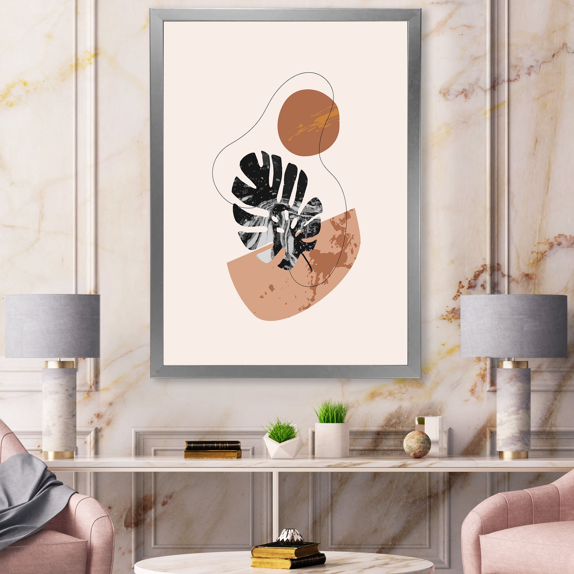 Designart 'Abstract Tropical Monstera Shapes and Leaves' Modern Framed Art Print