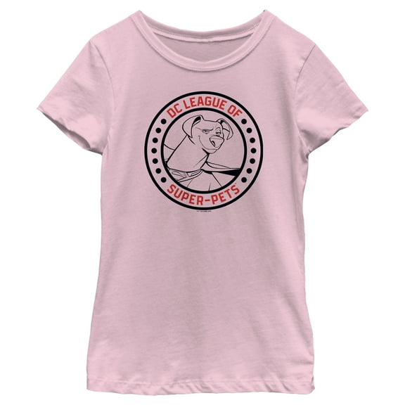 Girl's DC League of Super-Pets Krypto Circle Badge  Graphic Tee Light Pink X Small