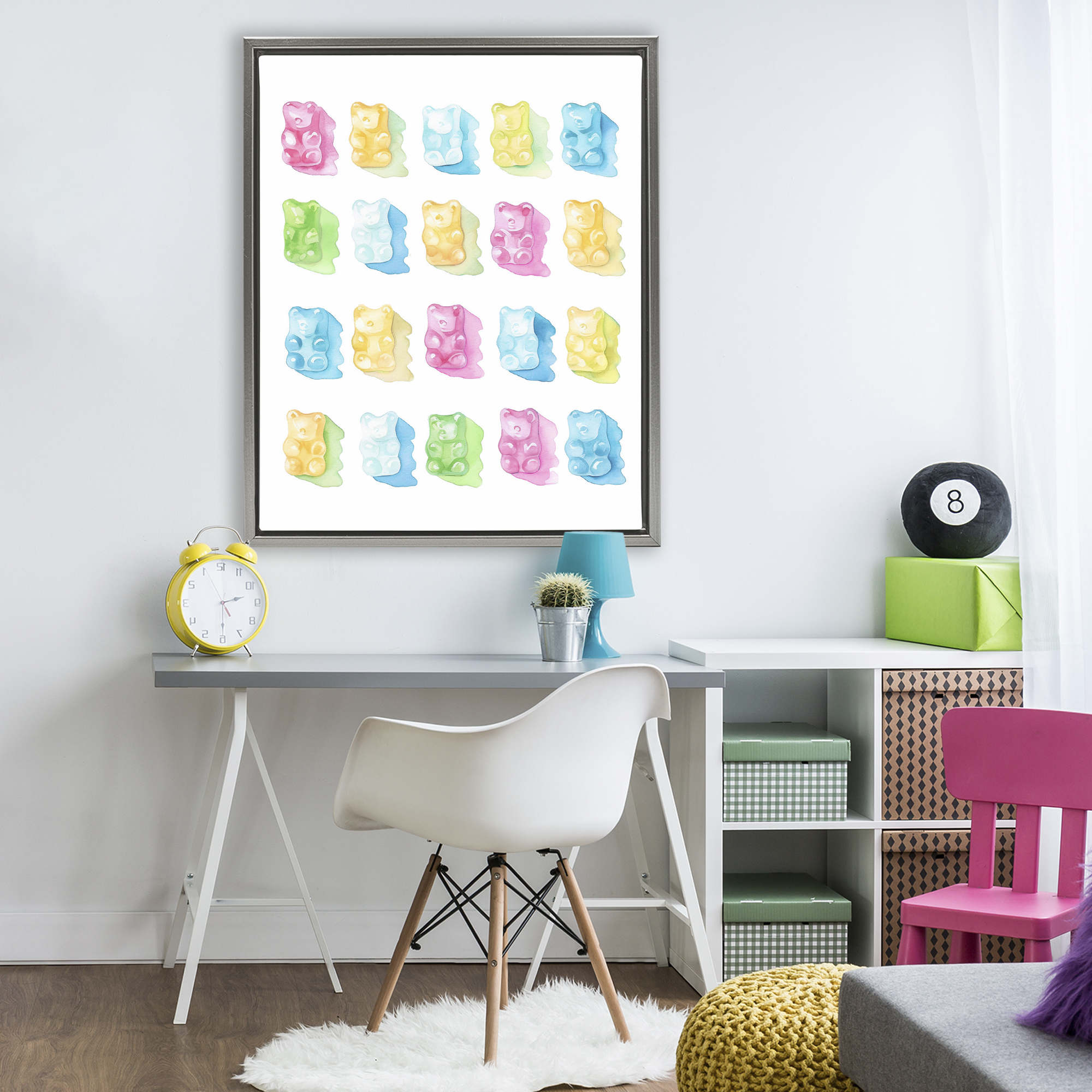 Pastel Candy Bears Collection Gray Framed Floater Canvas Wall Art, design by Lil' Rue