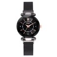 thumbnail image 1 of Reloj de cuarzo con correa de malla de moda, reloj femenino con diamantes de imitación y patrón de cielo estrellado (negro), 1 of 3