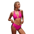 thumbnail image 3 of Sociala V Neck Halter Bikini Sets Mid Bottoms Color Block Two Piece Swimsuits, 3 of 6