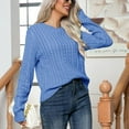 thumbnail image 6 of Fnooota Sweaters for Women, Crew Neck Lightweight Long Sleeve Knit Pullover Tops Blue Size M, 6 of 6