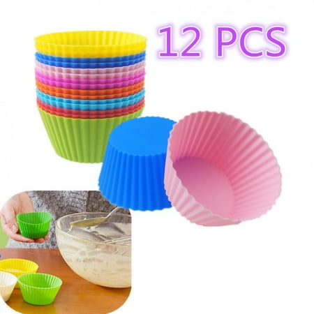 

12pcs/lot Silicone Non-toxic Round Cake Muffin Cupcake Liner Baking Cup Mold Cupcake/Muffin/Pizza/Bread/Ice/Cake/Cookie