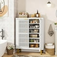 thumbnail image 4 of Tribesigns 6-Tier Bathroom Floor Cabinet, Wooden Bathroom Storage Cabinet, Large Sideboard Cabient for Bathroom/Kitchen/Living Room (White & Gold), 4 of 7