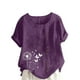 thumbnail image 1 of Vestidos Casuales Para Mujer, Blusas De Mujer De Moda Blusa informal de lino con cuello redondo, manga corta y botones para mujer, 1 of 4