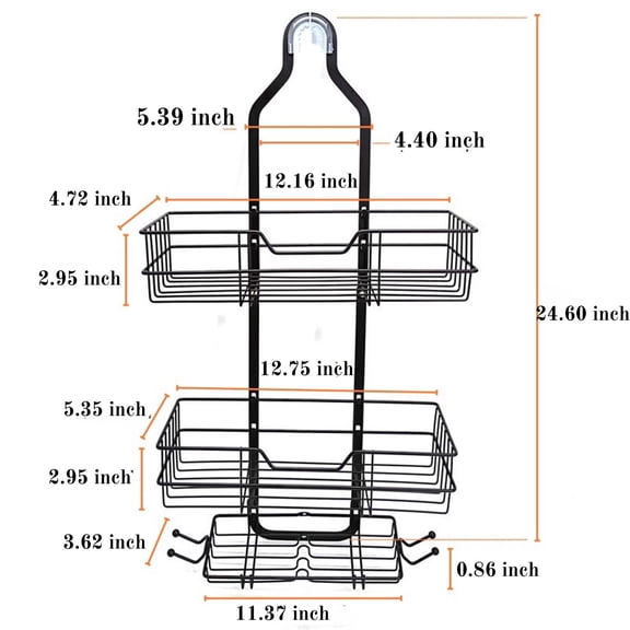 3-Tier Hanging Shower Caddy, Rustproof Shower Shelf Racks,No Drilling Bathroom Organizer Shelves,Black