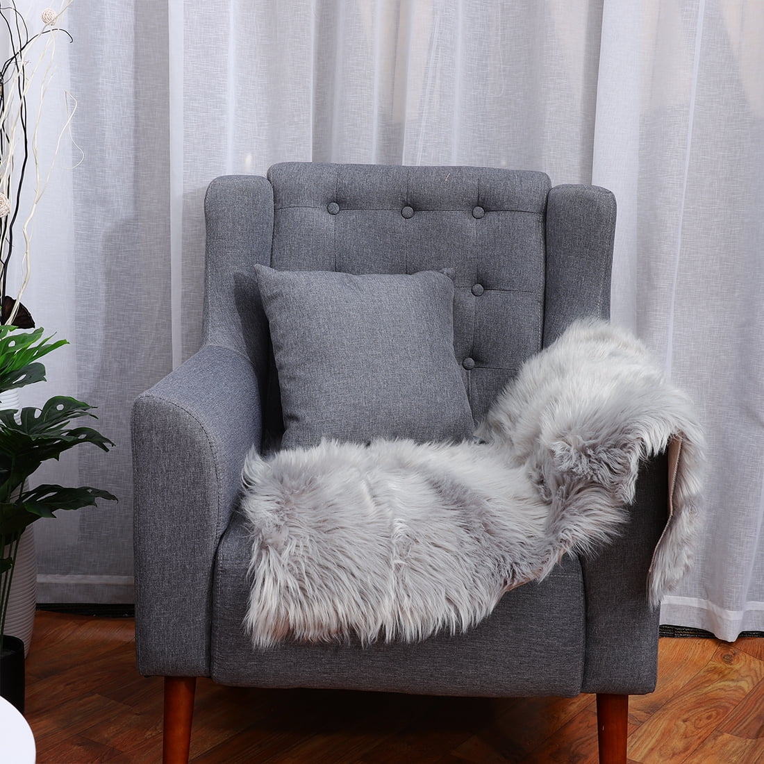 Unique Bargains Faux Sheepskin Rugs Plush Area Rug Light Gray 2x3 Feet