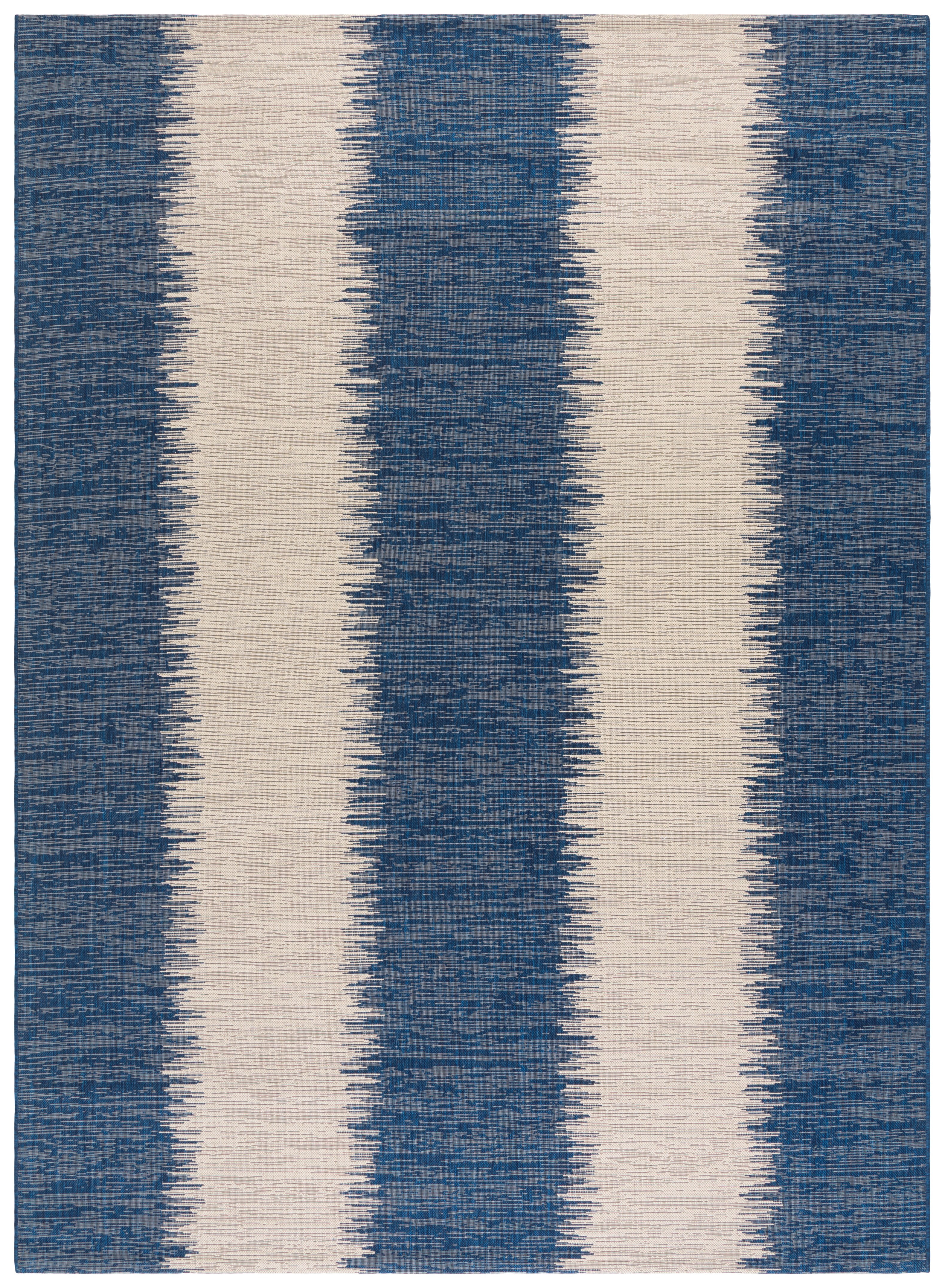 SAFAVIEH Courtyard Alexa Striped Indoor/Outdoor Area Rug, Beige/Navy, 8' x 11'