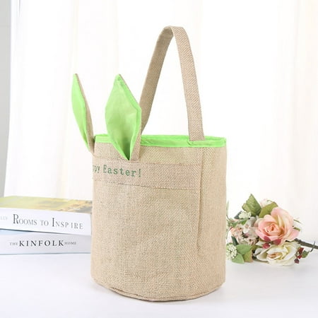 Easter Egg Basket Holiday Rabbit Bunny Printed Canvas Gift Carry Eggs Candy Bag by