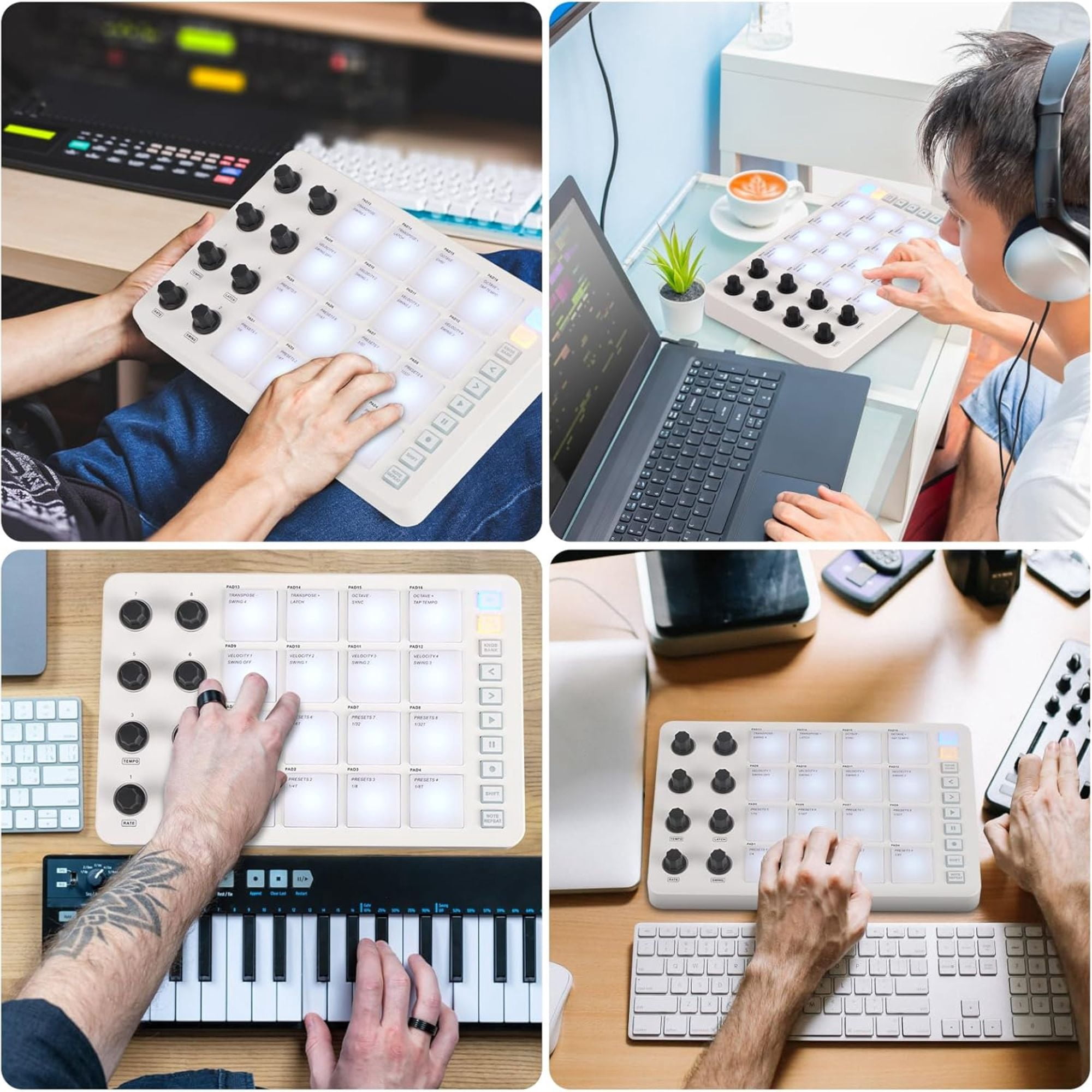M-Wave Midi Controller – Bluetooth USB Pad – 16 Drum Pads, 8 Knobs, Rechargeable, DAW Compatible