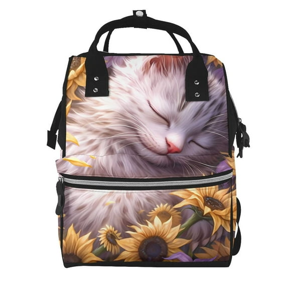 Defioc Warm Sunflower Sleeping Cat for Baby Diaper Bag Backpack - Baby Bag for Boys & Girls - Diaper Backpack - Large Travel Diaper Bags- Baby Registry Search & Shower Gifts