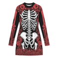 thumbnail image 4 of Xijirk Women Halloween Skeleton Rose Printed Mini Dress Long Sleeve Neck Bodycon Lace Outfit for Cosplay Party Festival Casual Gathering Wear,XXL, 4 of 5